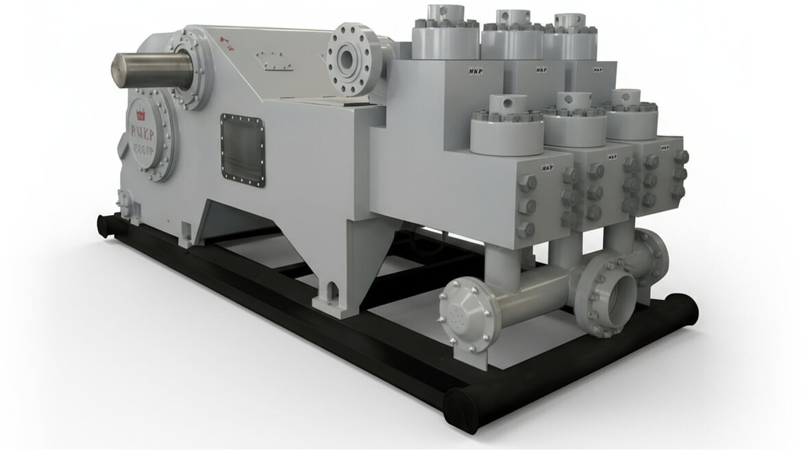 Large Industrial Pumpcompressor Unit on a Metal Skid with Multiple Bolted Connections and Pipes Scattered Around It